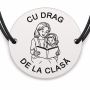Brățară argint 925 cu bănuț gravat doamna educatoare care citește o poveste, șnur negru reglabil — R0303