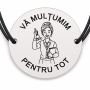 Brățară argint 925 cu bănuț gravat doamna învățătoare cu clopoțelul, șnur negru reglabil — R0304