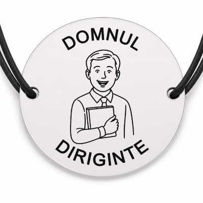 Brățară argint 925 cu bănuț gravat domnul diriginte cu catalogul, șnur negru reglabil — R0306