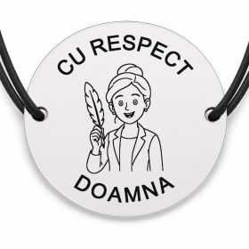 Brățară argint 925 cu bănuț gravat doamna profesoară cu penița, șnur negru reglabil — R0312