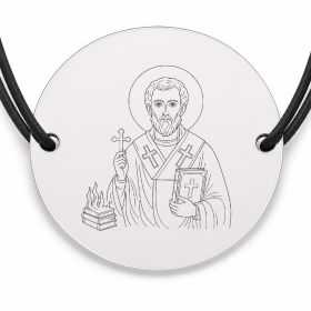 Brățară argint 925 cu bănuț Sfântul Ciprian, șnur negru reglabil — R0317