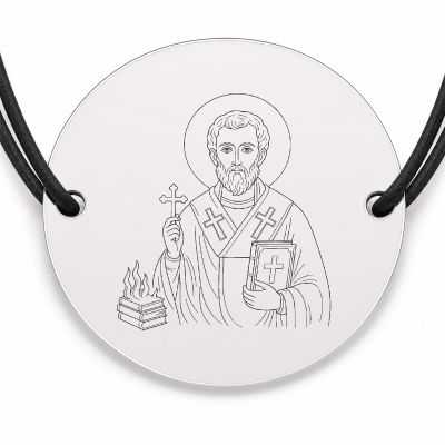 Brățară argint 925 cu bănuț Sfântul Ciprian, șnur negru reglabil — R0317