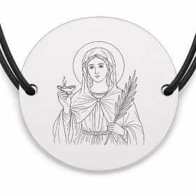 Brățară argint 925 cu bănuț Sfânta Muceniță Lucia, șnur negru reglabil — R0334
