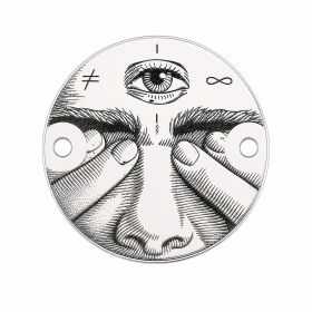 Element brățară surrealist Eyes Wide Shut din argint 925, tăbliță rotundă gravată al treilea ochi 16.5 mm E1313
