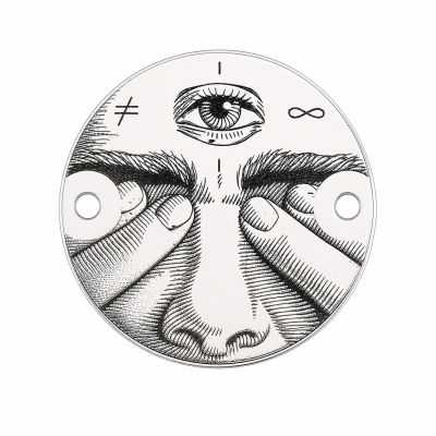 Element brățară surrealist Eyes Wide Shut din argint 925, tăbliță rotundă gravată al treilea ochi 16.5 mm E1313