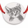 Brățară argint 925 cu bănuț portret fotogravat de pui de pisică, șnur reglabil — cadou simbolic B-E1124