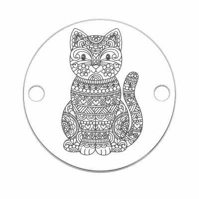Element brățară bănuț pisică mandala din argint 925, gravat laser 16.5 mm E0621