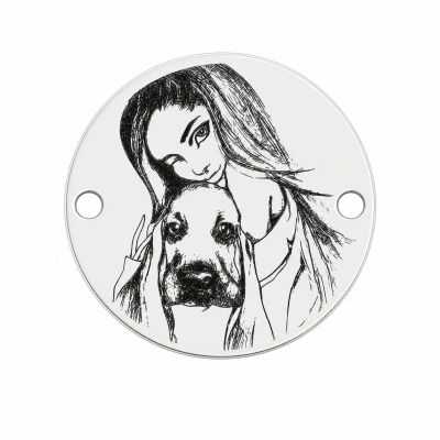 Charm brățară fată cu cățel din argint 925, gravură laser 16.5 mm E1164