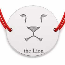 Brățară argint 925 cu bănuț chip de leu și mesajul «the Lion», șnur reglabil — cadou simbolic B-E0784