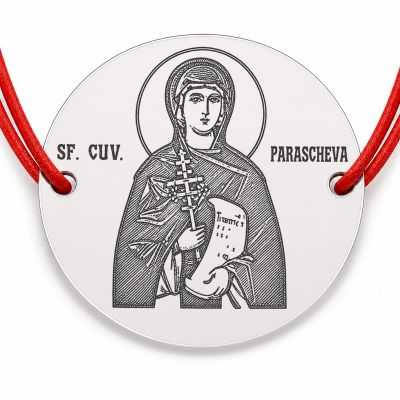 Brățară argint 925 cu bănuț icoana Sfintei Cuvioase Parascheva, șnur reglabil — cadou simbolic B-E1543