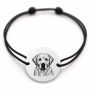 Brățară argint 925 cu bănuț gravat portret de Labrador Retriever, șnur negru reglabil — R0359