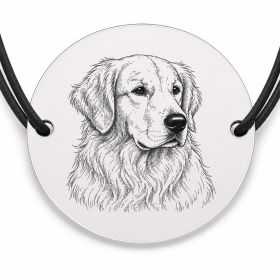 Brățară argint 925 cu bănuț gravat portret de Golden Retriever, șnur negru reglabil — R0360
