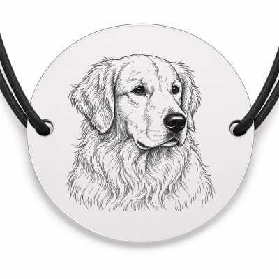 Brățară argint 925 cu bănuț gravat portret de Golden Retriever, șnur negru reglabil — R0360