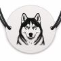 Brățară argint 925 cu bănuț gravat portret de Husky Siberian, șnur negru reglabil — R0361