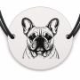Brățară argint 925 cu bănuț gravat portret de Bulldog Francez, șnur negru reglabil — R0362