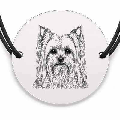 Brățară argint 925 cu bănuț gravat portret de Yorkshire Terrier, șnur negru reglabil — R0363