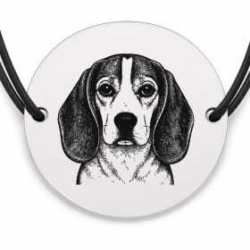 Brățară argint 925 cu bănuț gravat portret de Beagle, șnur negru reglabil — R0364
