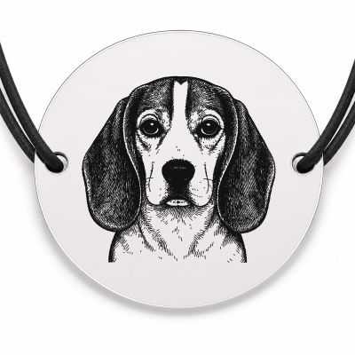 Brățară argint 925 cu bănuț gravat portret de Beagle, șnur negru reglabil — R0364