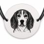 Brățară argint 925 cu bănuț gravat portret de Beagle, șnur negru reglabil — R0364