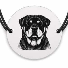 Brățară argint 925 cu bănuț gravat portret de Rottweiler, șnur negru reglabil — R0365