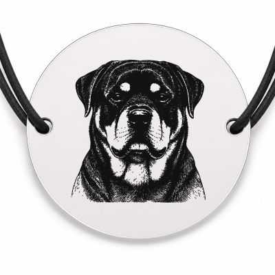 Brățară argint 925 cu bănuț gravat portret de Rottweiler, șnur negru reglabil — R0365