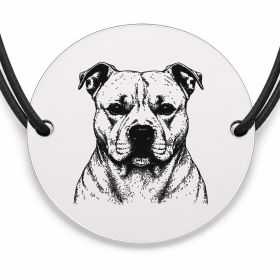 Brățară argint 925 cu bănuț gravat portret de Amstaff, șnur negru reglabil — R0367