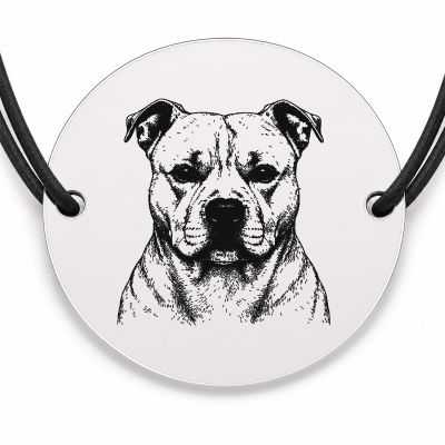 Brățară argint 925 cu bănuț gravat portret de Amstaff, șnur negru reglabil — R0367