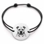 Brățară argint 925 cu bănuț gravat portret de Amstaff, șnur negru reglabil — R0367