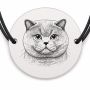 Brățară argint 925 cu bănuț gravat portret de pisică British Shorthair, șnur negru reglabil — R0368