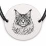 Brățară argint 925 cu bănuț gravat portret de pisică Maine Coon, șnur negru reglabil — R0371