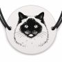 Brățară argint 925 cu bănuț gravat portret de pisică Ragdoll, șnur negru reglabil — R0373