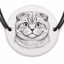 Brățară argint 925 cu bănuț gravat portret de pisică Scottish Fold, șnur negru reglabil — R0375