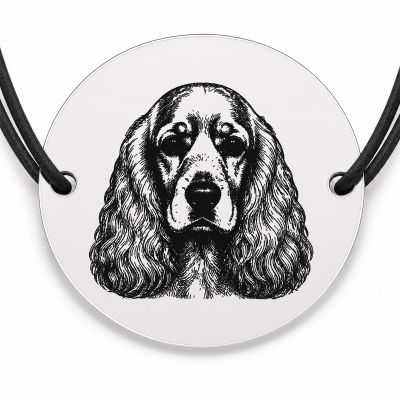 Brățară argint 925 cu bănuț gravat portret de Cocker Spaniel, șnur negru reglabil — R0378
