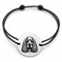 Brățară argint 925 cu bănuț gravat portret de Cocker Spaniel, șnur negru reglabil — R0378