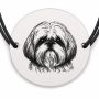 Brățară argint 925 cu bănuț gravat portret de Shih Tzu, șnur negru reglabil — R0379
