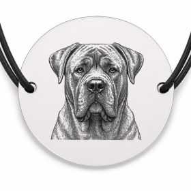 Brățară argint 925 cu bănuț gravat portret de Cane Corso, șnur negru reglabil — R0381