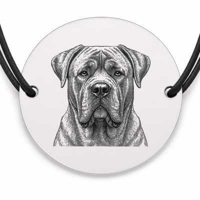 Brățară argint 925 cu bănuț gravat portret de Cane Corso, șnur negru reglabil — R0381