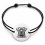 Brățară argint 925 cu bănuț gravat portret de Cane Corso, șnur negru reglabil — R0381