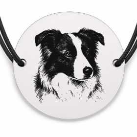 Brățară argint 925 cu bănuț gravat portret de Border Collie, șnur negru reglabil — R0382
