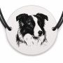 Brățară argint 925 cu bănuț gravat portret de Border Collie, șnur negru reglabil — R0382