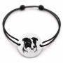 Brățară argint 925 cu bănuț gravat portret de Border Collie, șnur negru reglabil — R0382