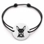 Brățară argint 925 cu bănuț gravat portret de Pinscher pitic, șnur negru reglabil — R0384