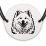 Brățară argint 925 cu bănuț gravat portret de Samoyed, șnur negru reglabil — R0386