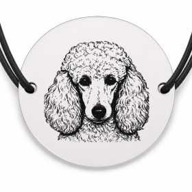 Brățară argint 925 cu bănuț gravat portret de Caniche, șnur negru reglabil — R0388