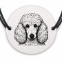Brățară argint 925 cu bănuț gravat portret de Caniche, șnur negru reglabil — R0388