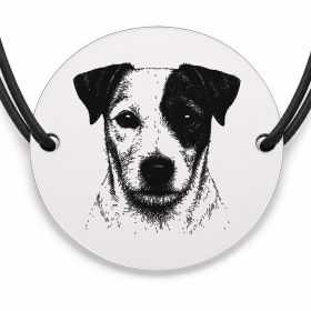 Brățară argint 925 cu bănuț gravat portret de Jack Russell Terrier, șnur negru reglabil — R0389