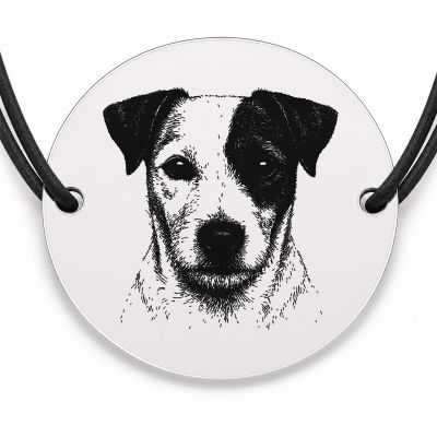 Brățară argint 925 cu bănuț gravat portret de Jack Russell Terrier, șnur negru reglabil — R0389