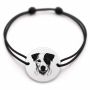 Brățară argint 925 cu bănuț gravat portret de Jack Russell Terrier, șnur negru reglabil — R0389