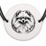Brățară argint 925 cu bănuț gravat portret de Pomeranian, șnur negru reglabil — R0390