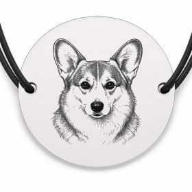 Brățară argint 925 cu bănuț gravat portret de Corgi, șnur negru reglabil — R0391